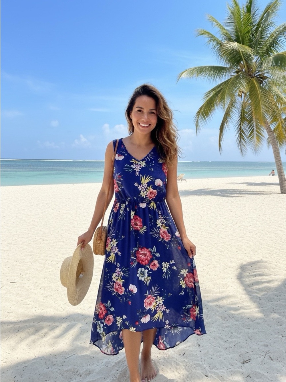 Navy Blue Floral Midi Dress